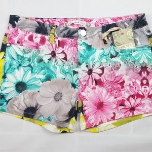 Chelsea & Violet Colorblock Floral Denim Shorts